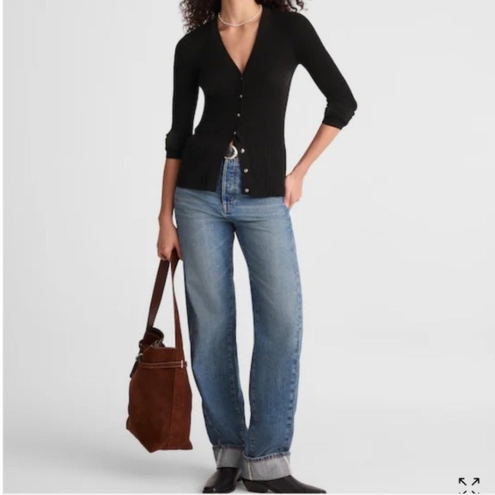 Madewell Black Merino Silk Blend V-Neck Button Front Cardigan Sweater Black XS - Picture 11 of 11